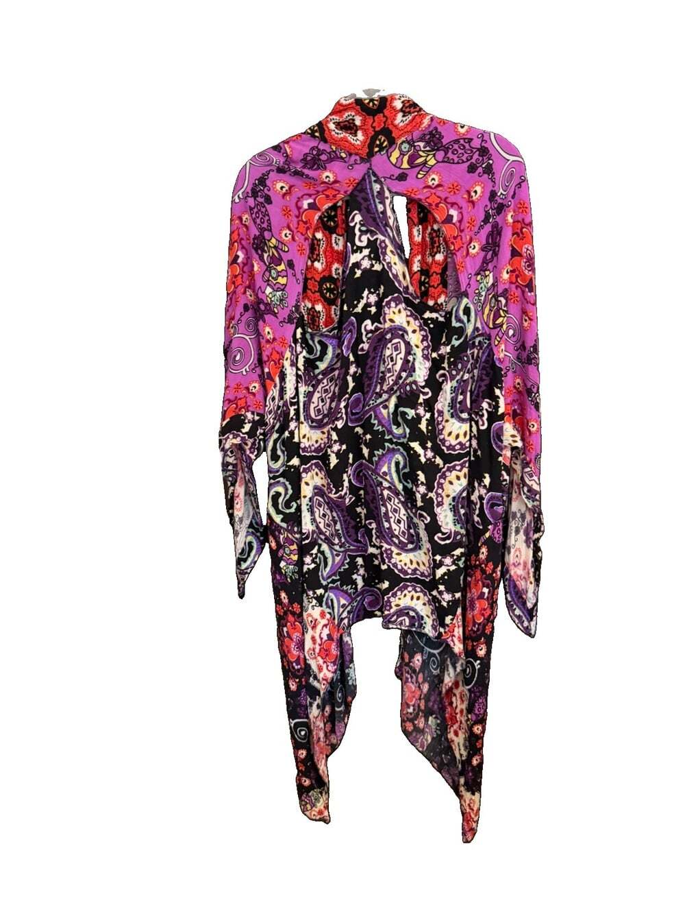 Free People Little Wing Mix Print Kimono Womens OS Multi Color Boho Cutout Back